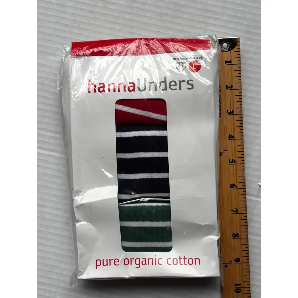 Hanna Andersson Boys Striped Underwear 3Pack SzL NEW Sealed Organic Cotton NIB